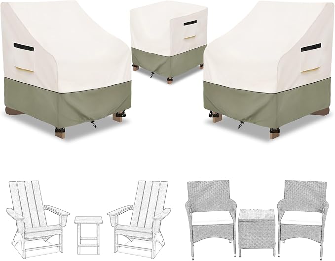 3 Pieces Adirondack Chair Sets Cover, 600D Heavy Duty Waterproof Outdoor Chair by Owlcover