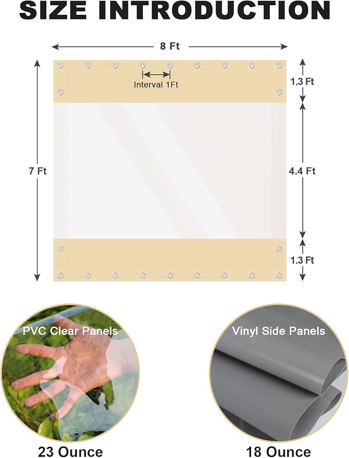 Clear Vinyl Curtains for Patio Enclosure, 23oz Heavy Duty Waterproof Anti-UV - Image 2