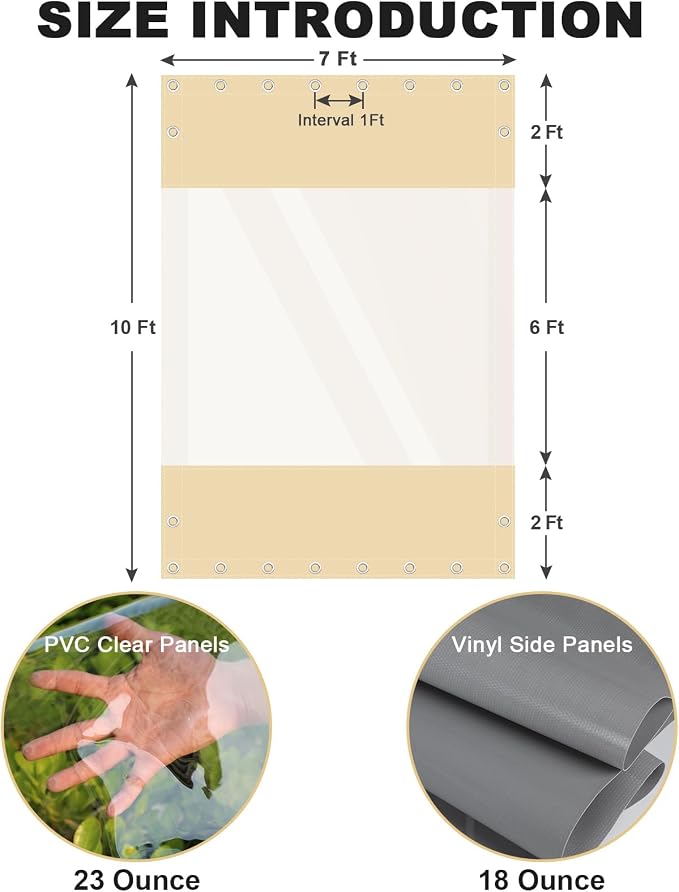 Clear Vinyl Curtains for Patio Enclosure, 23oz Heavy Duty Waterproof Anti-UV - Image 2