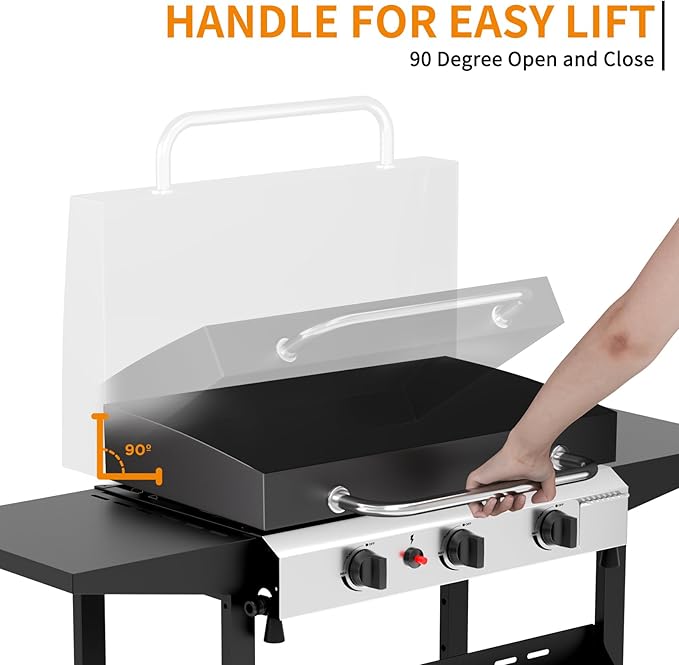 3 Burner BBQ Gas Griddle with Hood, 25.6 Inch Stainless Steel Portable - Image 5