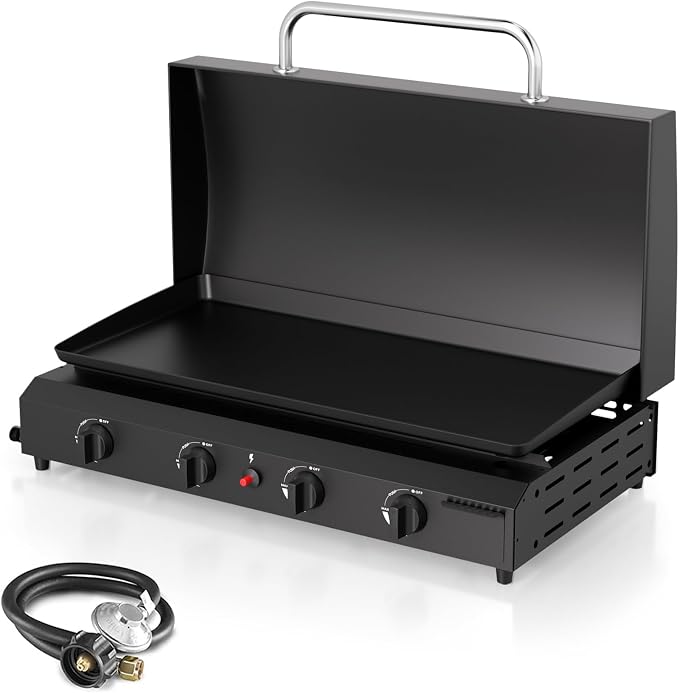 4 Burner BBQ Gas Griddle with Hood, 30 Inch Stainless Steel Portable Detachable by ADREAK