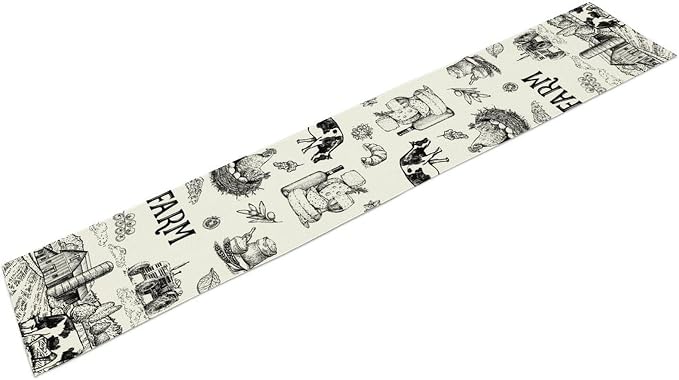 Milk Farm Table Runner, Rustic Farmhouse Animals Fresh Eggs Bread Vegetables - Image 7