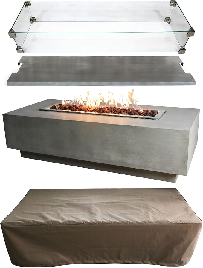 Elementi Granville 60 in Rectangular Concrete Propane Fire Pit Table + 42 in by Unknown