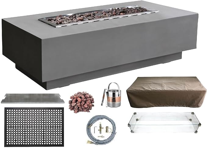 Elementi | Bundle Granville Gas Fire Pit Cast Concrete 60" Rectangular Fire by AMSFireplaceInc