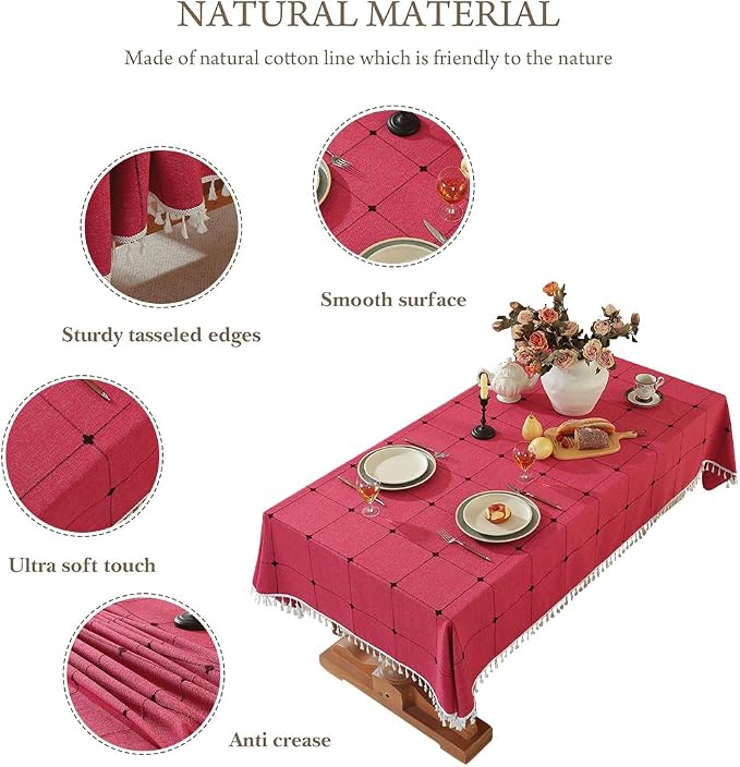 Pahajim Rustic Linen Tablecloth Cotton Rectangle Table Cloth - Image 2