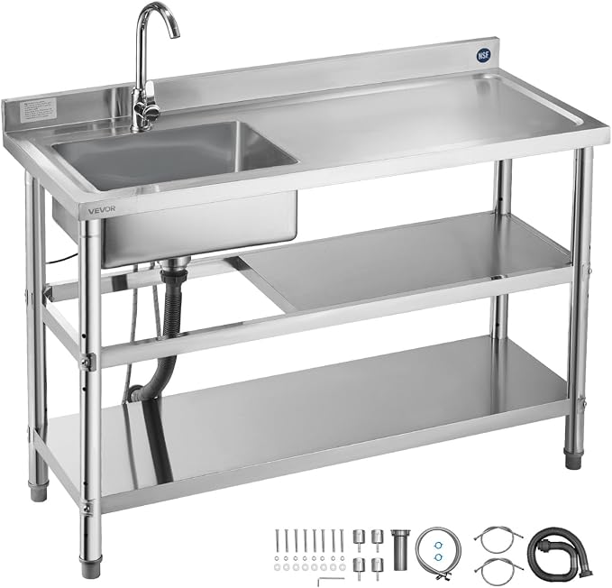 VEVOR Stainless Steel Utility Sink, Free Standing Single Bowl Commercial by VEVOR