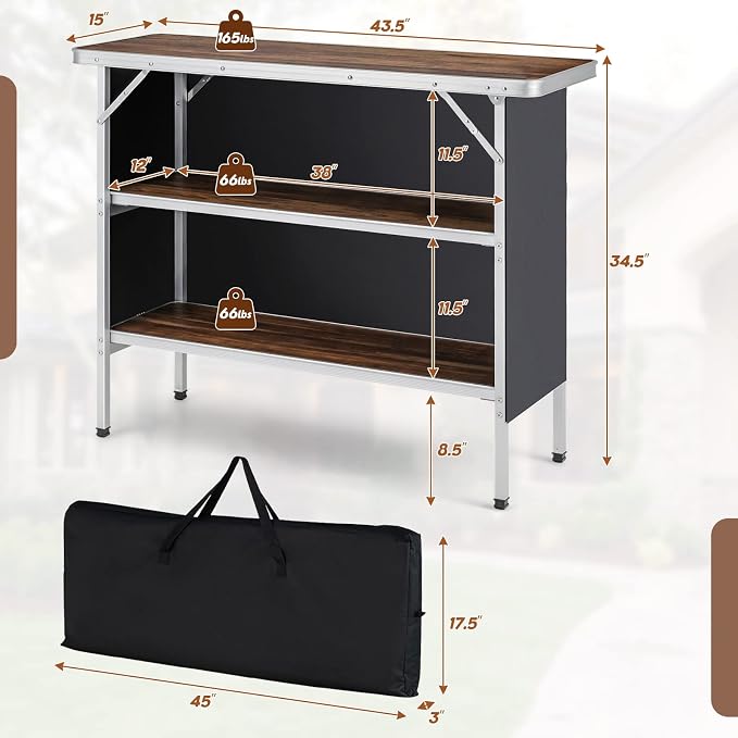 Giantex Portable Bar Table for Events, Folding Mobile Bartending Station - Image 3