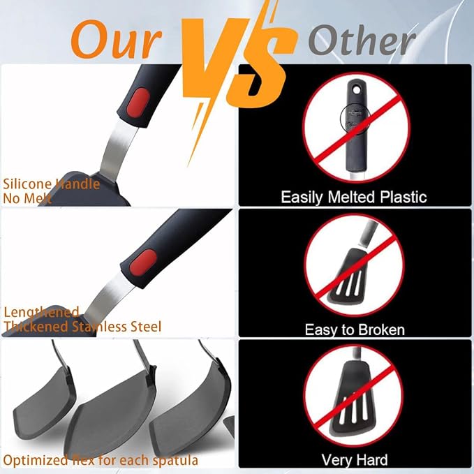 Silicone Spatula Turner, 600°F Heat Resistant Kitchen Cooking Utensils Set - Image 3