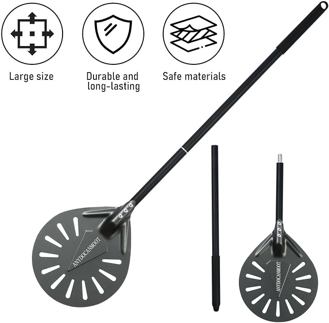 Perforated Pizza Peels 6 INCH pizza spatula paddle Long Handle Metal Pizza - Image 2