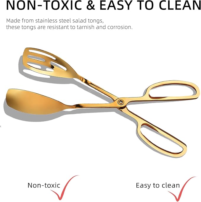 Tongs, 10-Inch Gold Stainless Steel Scissor-Style Serving Tongs, 2 Pack