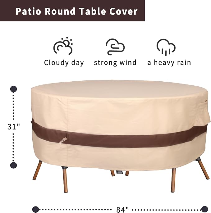 Round Patio Furniture Cover, Heavy Duty and Waterproof - Image 2