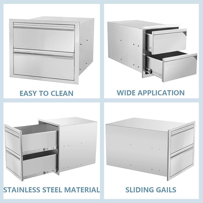 Outdoor Kitchen Drawers 18" W x 15" H x 23" D Flush Mount BBQ Drawers Double - Image 3