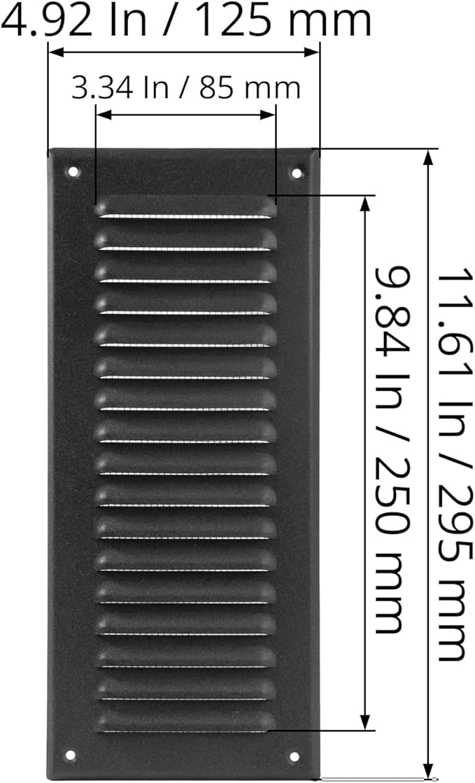 Square Ventilation Grille / 3" x 10" Inch Inside Measurement/Black Metal Air - Image 2