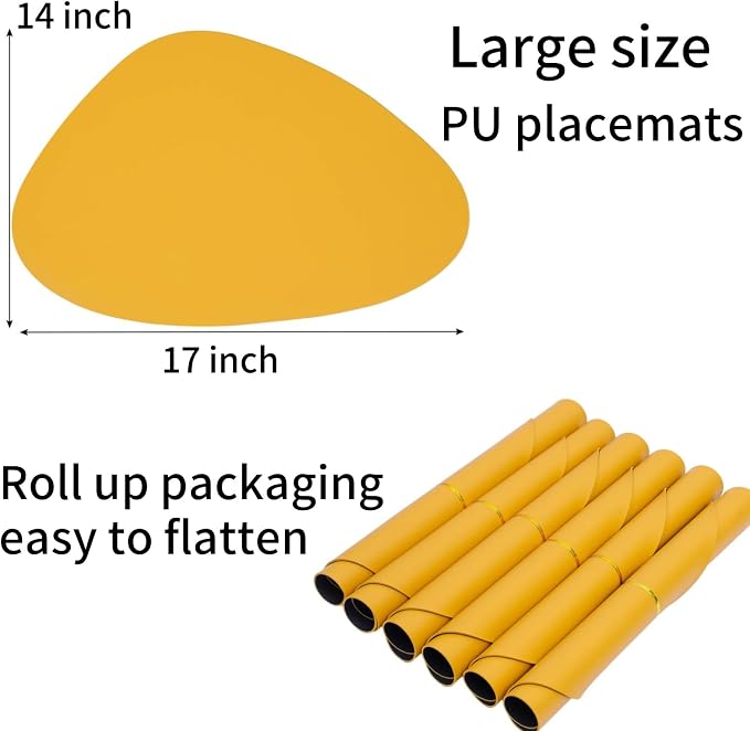 Faux Leather Placemats Set of 6 Waterproof, Round Reversible PU Placemat - Image 3