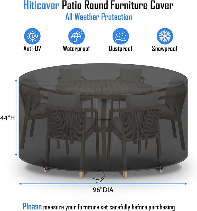 Round Patio Furniture Covers Waterproof, 96 Inch High Outdoor Round Table Cover - Image 3