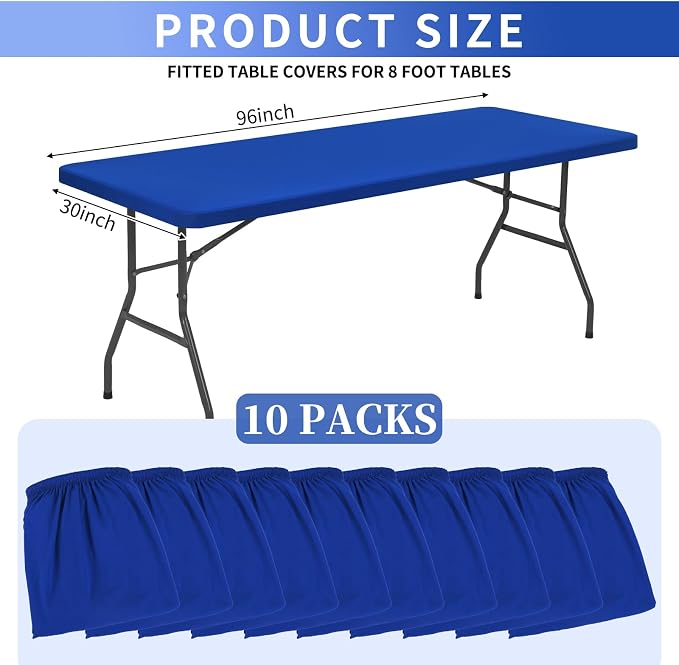 10 Pack Stretch Fabric Table Top Cap Cover, fits 8' Tables, Spandex Table - Image 2