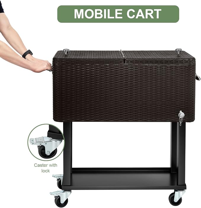 EDOSTORY 80 Quart Rolling Ice Chest Cooler Cart, Patio Backyard Party Drink - Image 6