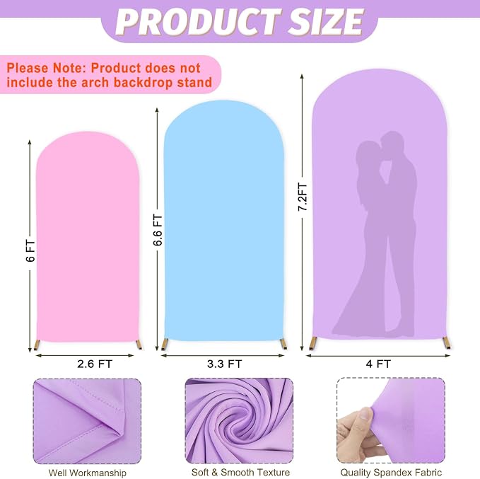 MODFUNS Spandex Arch Backdrop Cover 6ft 6.6ft 7.2ft Lavender Light Blue Pink - Image 3