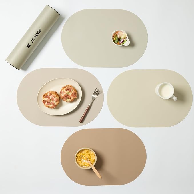 Beige Oval Silicone Placemats Set of 4 – Heat Resistant, Waterproof by Unknown