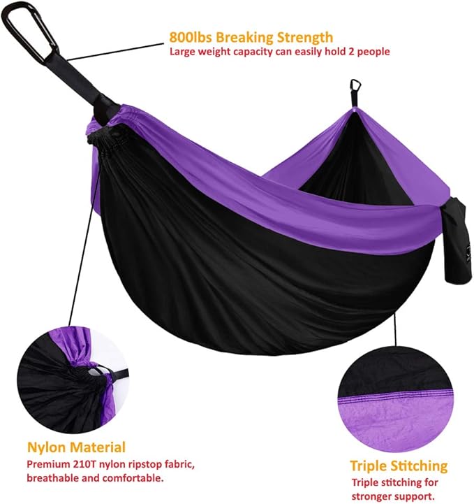 Hammock, Extra Large Double Size 125 x 79 in, Black and Purple