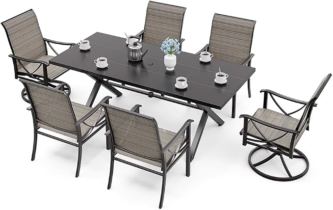 Kurapika 7-Piece Patio Dining Set, Outdoor Large Table by Kurapikafurniture