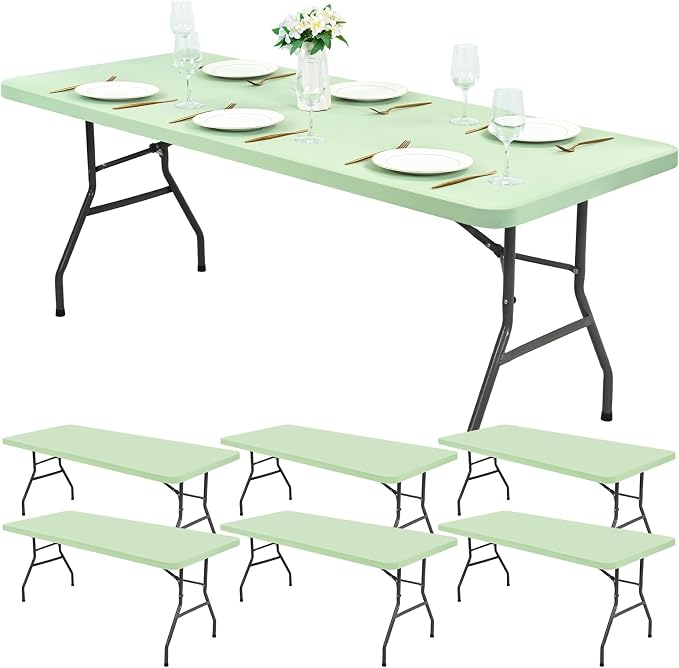 10 Pack Stretch Fabric Table Top Cap Cover, Sage Green Table Covers fits 6Ft by Pesonlook