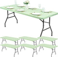 10 Pack Stretch Fabric Table Top Cap Cover, Sage Green Table Covers fits 6Ft by Pesonlook