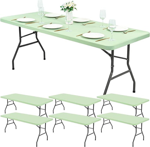 10 Pack Stretch Fabric Table Top Cap Cover, Sage Green Table Covers fits 6Ft by Pesonlook