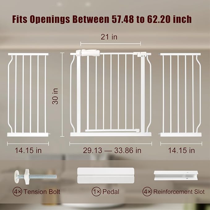 Extra Wide Baby Gate 57.5-62.2 Pressure Mounted, Child Dog Pet Safety Gates - Image 2