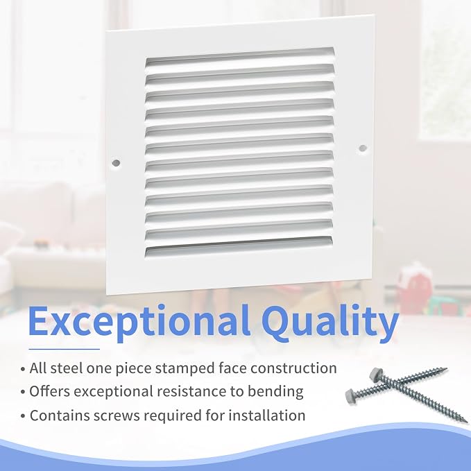 6"W x 6"H Steel Return Air Grille, Air Return Vent Cover - Image 2
