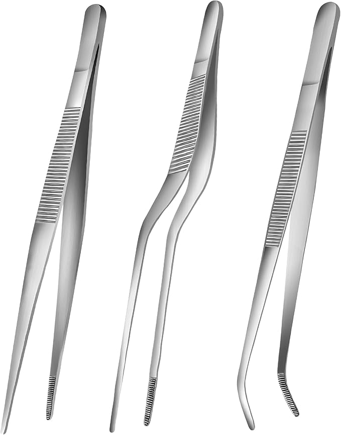 Tongs 10-Inch Stainless Steel Kitchen Tweezers with Serrated Tips