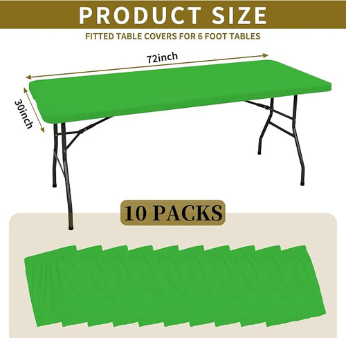 10 Pack Fitted Tablecloth for 6 Foot Rectangle Tables, Washable Stretch Folding - Image 2