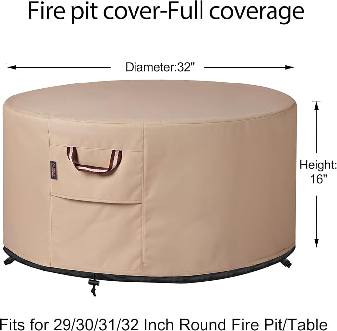 QH.HOME Fire Pit Cover Round-29-32 Inch Heavy Duty 900D Strong Tear-Resistant - Image 2