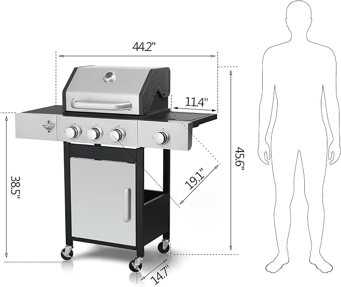 3-Burner Gas Grill with Side Burner, 37230 BTU Outdoor BBQ, Large Cooking Area - Image 2