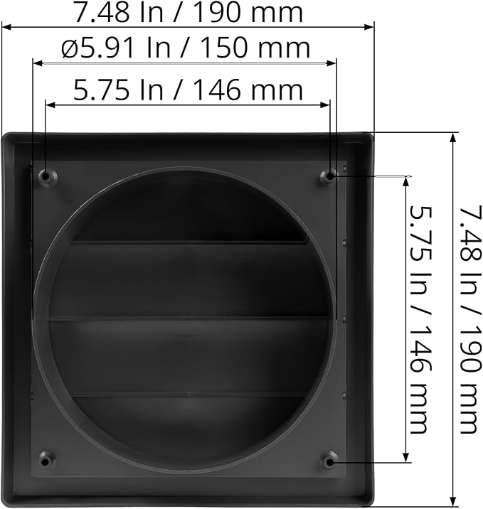 Plastic 6" Black Dryer Vent Cover - Image 2