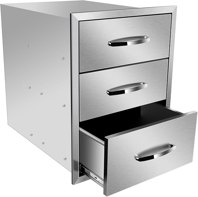 Outdoor Kitchen Drawers, Flush Mount Triple Access BBQ Drawers by OLIPIC