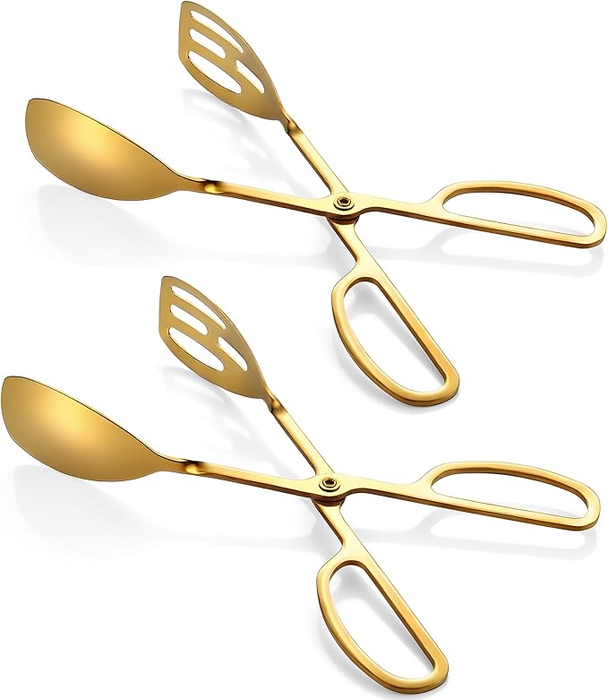 Tongs, 10-Inch Gold Stainless Steel Scissor-Style Serving Tongs, 2 Pack