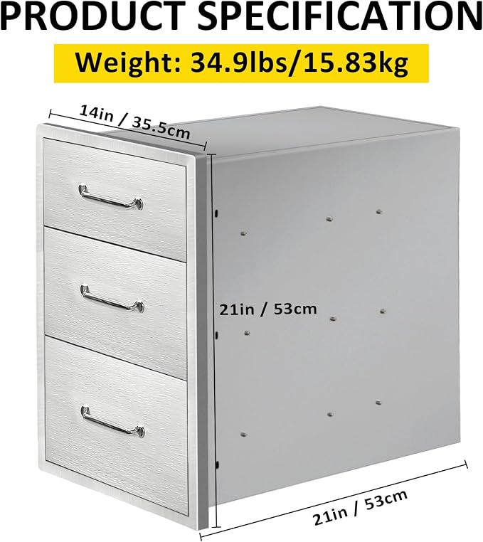 Outdoor Kitchen Drawers 14" W x 21"H x 21"D Stainless Steel Drawer Flush Mount - Image 2