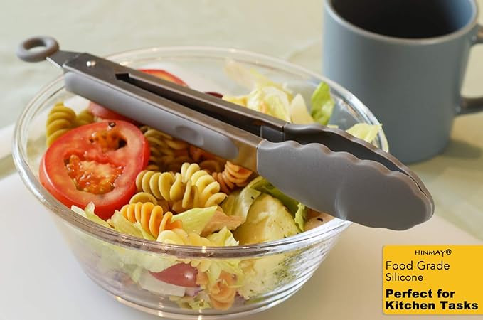 Tongs with Silicone Tips, 3-Pack, 9-Inch Stainless Steel, Gray