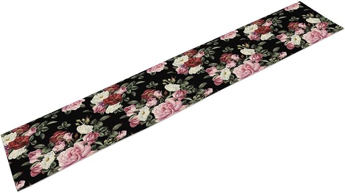 Gothic Floral Table Runner, Vintage Pink Red Rose Flower Print Table Runner - Image 2