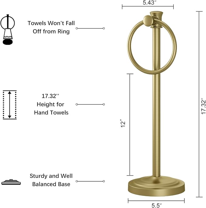Hoimpro 17 Inch Stand Hand Towel Holder Towel Bar Towel Hanging Ring, Free - Image 7