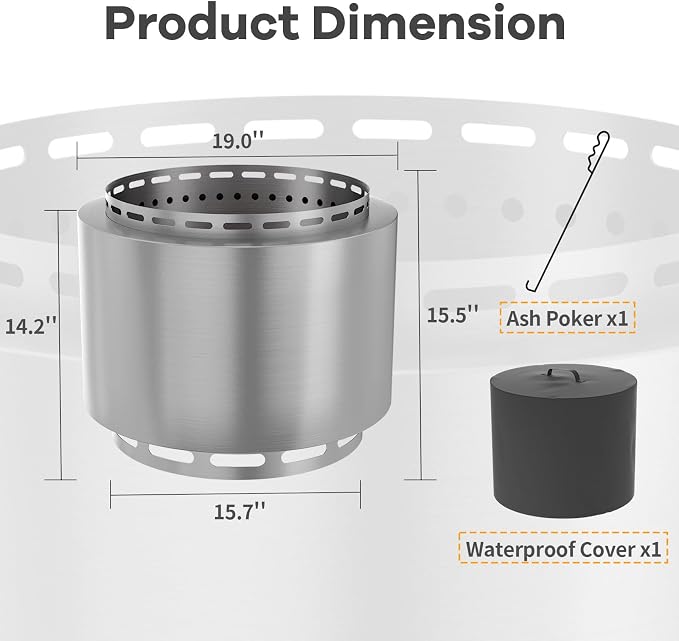 ALAULM Smokeless Fire Pit, 19 Inch Portable Fire Pit - Image 6