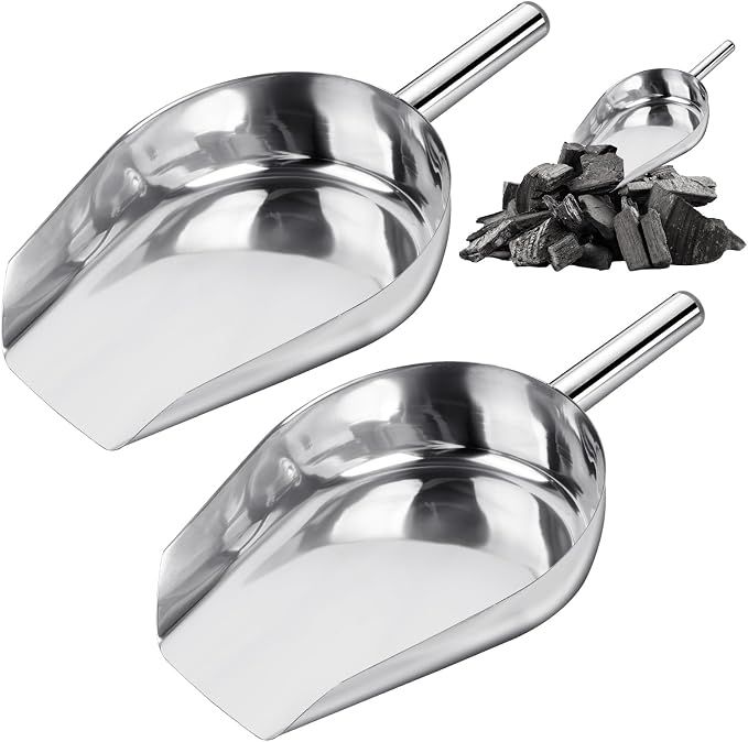 2 Pcs 14.17 in Stainless Steel Fireplace Shovel, 35-Ounce Heat Resistant Silver by Worldity