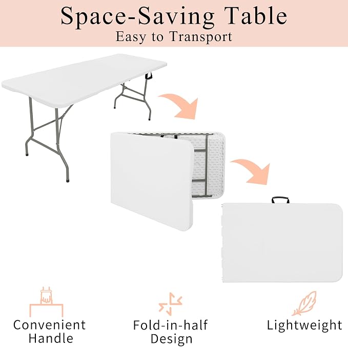 Set of 2 Folding Tables with Carrying Handle Heavy Duty Rectangular Portable - Image 4