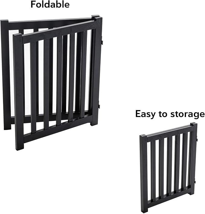 LZRS 2-Panel Wooden Free Standing Foldable Dog Gate Indoor – Solid Hardwood 24" - Image 4