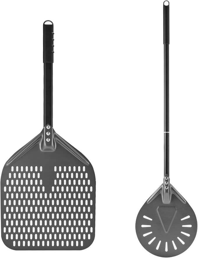 12 Inch + 7 Inch Perforated Pizza Peel Set, Turning Peel by Newmeto