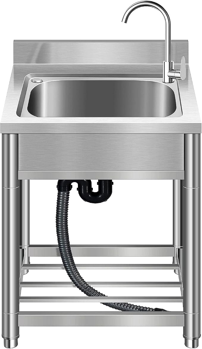 Free Standing Stainless-Steel Single Bowl Commercial Restaurant Kitchen Sink - Image 7