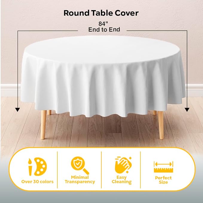 Exquisite White Round Tablecloths Plastic Table Cloth Disposable 48 Pack 84" - Image 2