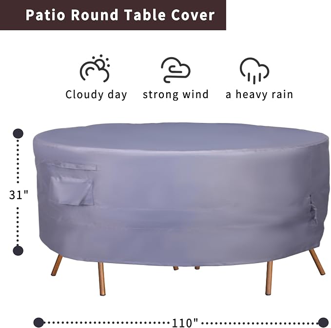 Round Patio Furniture Cover, Heavy Duty and Waterproof - Image 2
