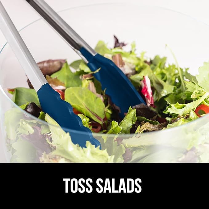 Tongs with Silicone Head, Stainless Steel Build, 7 and 9 Inch Blue
